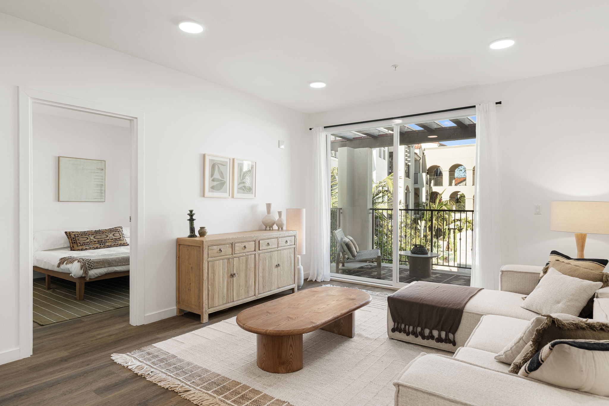 living room with balcony in background